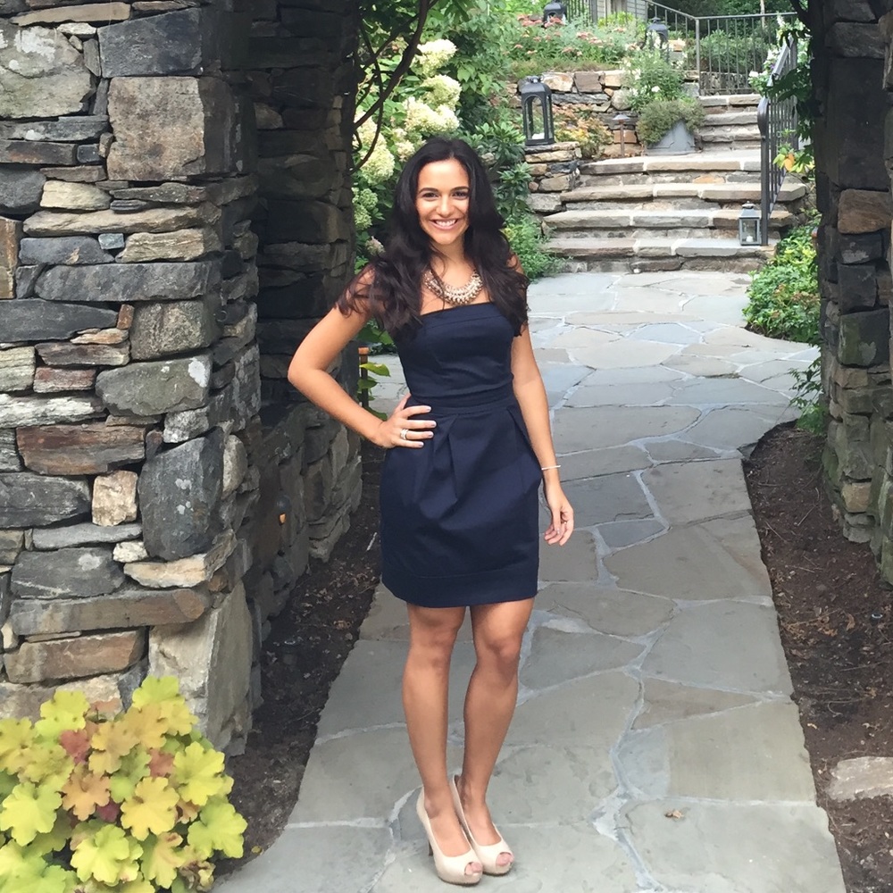Strapless navy blue dress